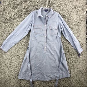 Pendleton Dress Womens Size 12 NWT Petite Blue Belted Button Shirt 100 Cotton